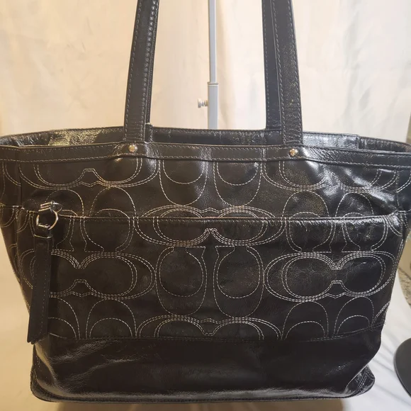 Coach Signature Stitch Large Leather Tote Bag - Picture 4 of 15